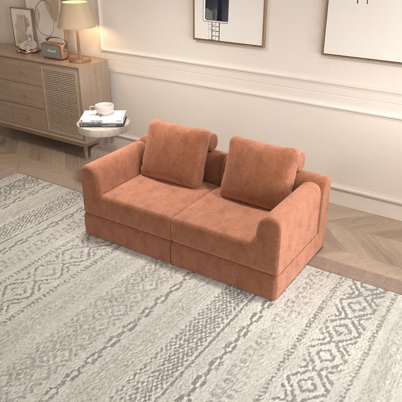 Folding 2 Tier Loveseat Sofa Portable Futon Couch with Cushion Support