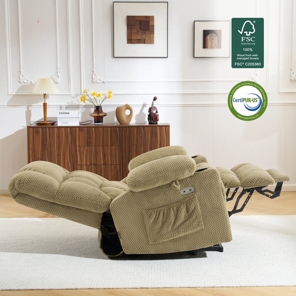 MCombo Dual Motor Power Lift Recliner Chair Sofa with Massage and Heat, Infinite Position, USB Ports, Fabric R7897