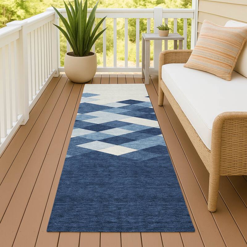 Machine Washable Indoor/ Outdoor Modern Avo Chantille Rug - Navy - 2'3" x 7'6"