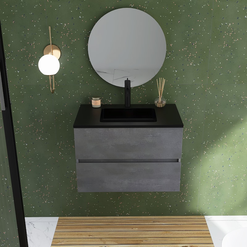 Bathroom Vanity in Cement Grey with Integrated Quartz Sand Top