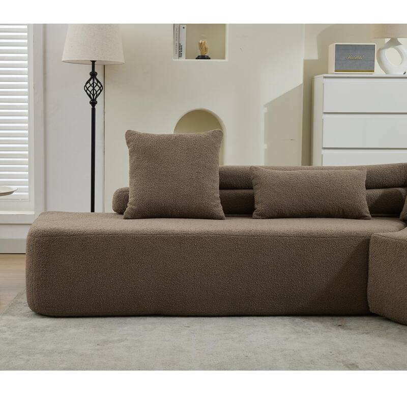 128" Cloud Sectional Sofa, Fabric Upholstered Couch with Deep Seat, Modern Couches No Assembly for Apartment Living Room