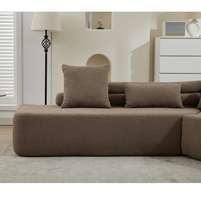 128Inch Cloud Sectional Couch,Modern Boucle Teddy Fabric Modular Sofa