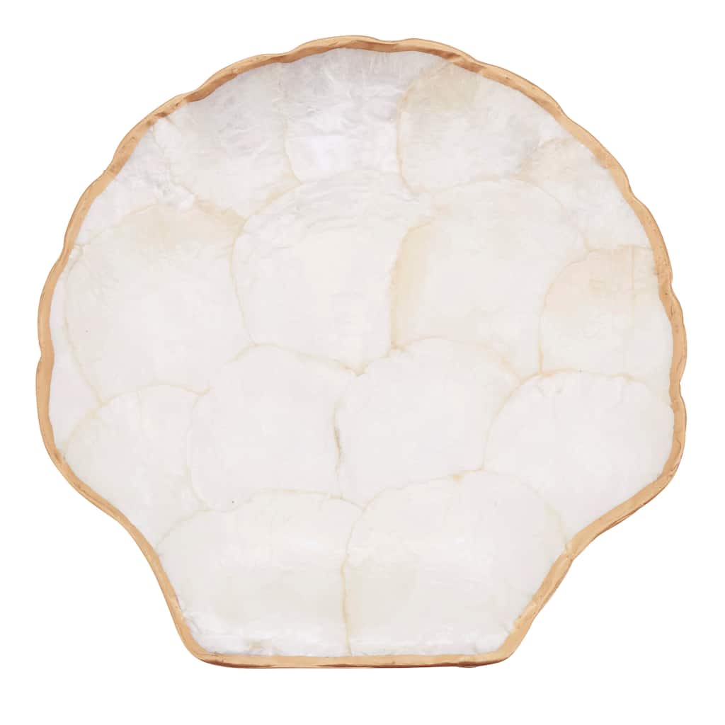 Capiz Shell Scallop Plates (Set of 4) - Coastal Decorative Plates with Gold Trim, 8"