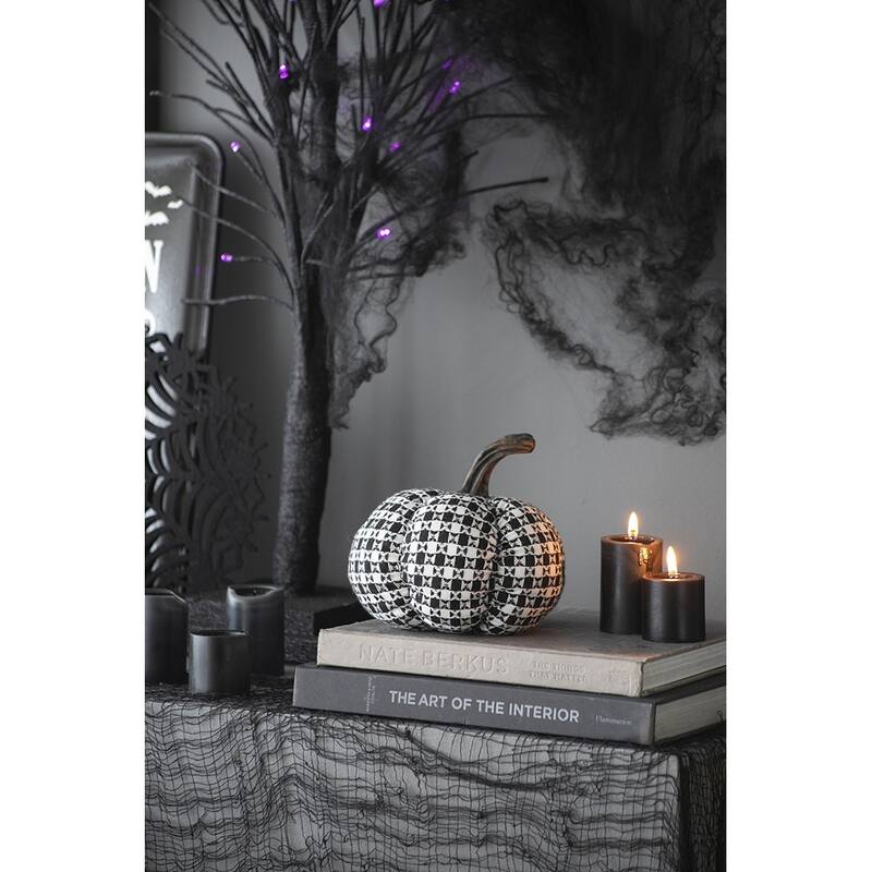 7x7x6.7" Fabric Black-White Plaid Pumpkin Decor, for Holiday Halloween Decoration