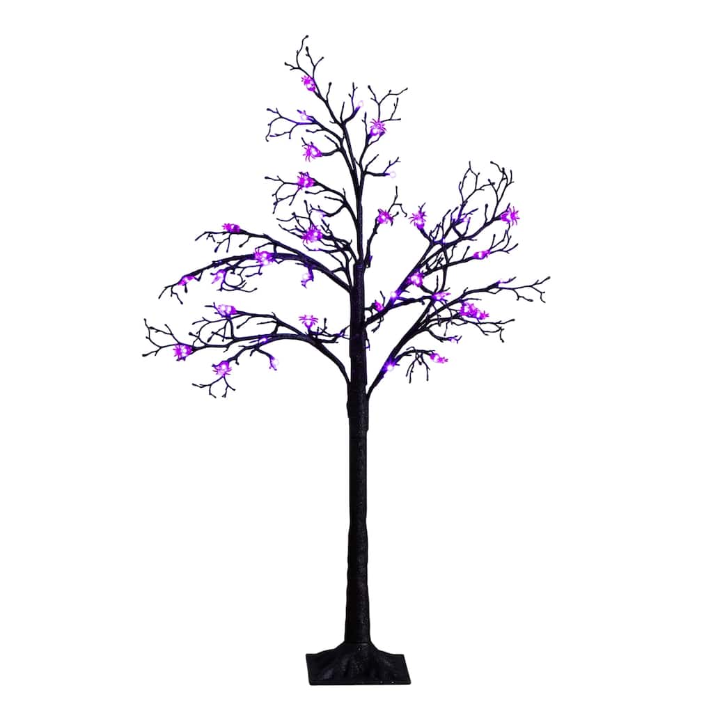 4-ft Pre-Lit Artificial Halloween Spider Twig Tree with 48 Lights - Green