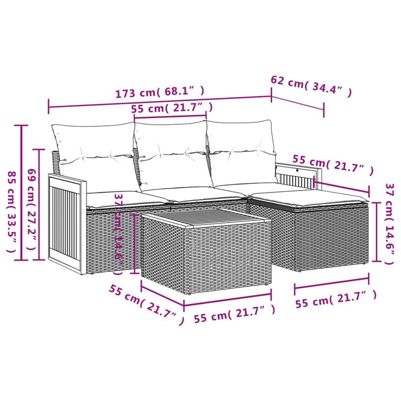 vidaXL Patio Sofa Set with Cushions Outdoor Conversation Furniture Poly Rattan