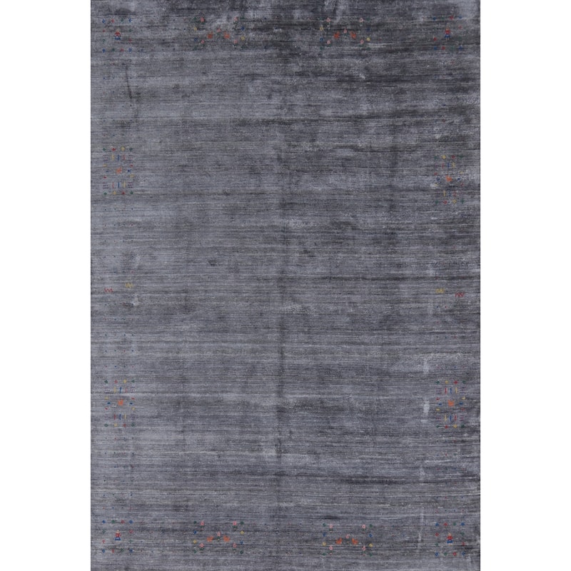 Hand Knotted Oriental Viscose Silk Carpet Tribal Animal Pictorial Greys & Charcoal Gabbeh Area Rug - 12' 1'' X 9' 0''