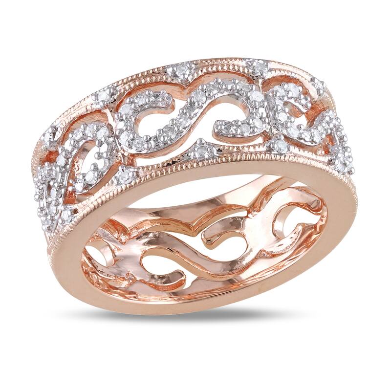 Miadora 1/4ct TDW Diamond Openwork Scroll Ring in Pink Silver