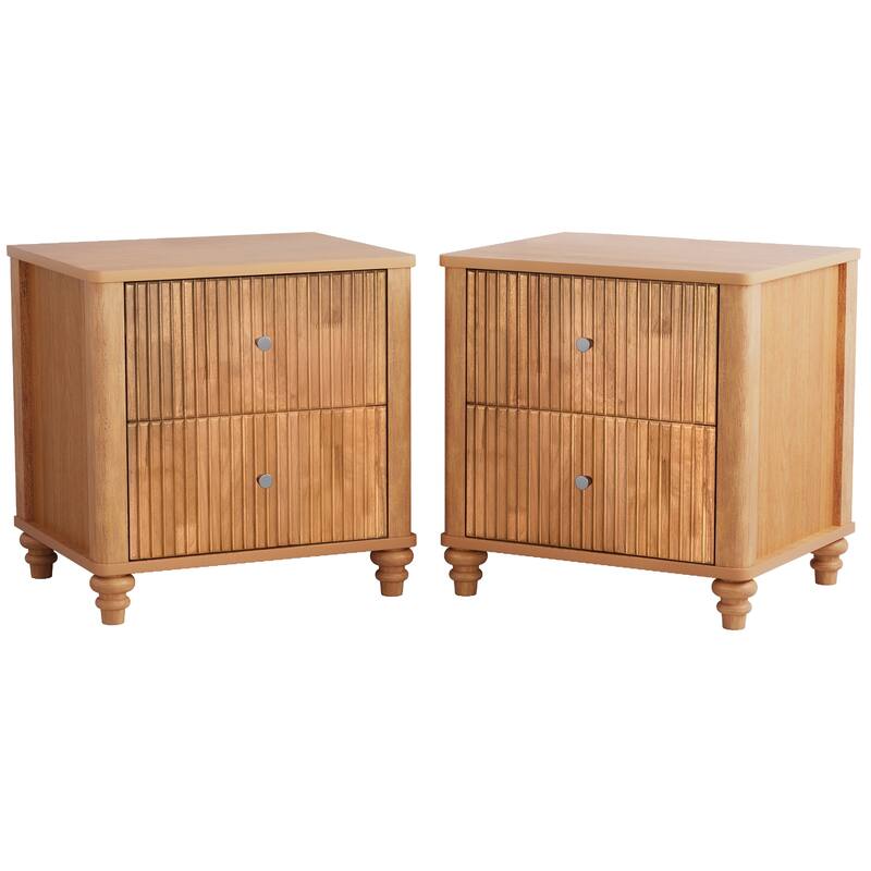 GDFStudio Mid-Century Fluted 3-Drawer Wooden Nightstand with Metal Handles