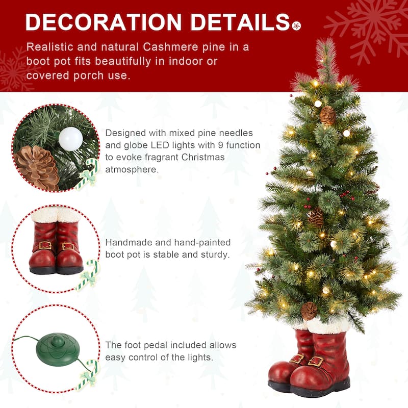 Glitzhome 4.5ft Christmas Santa Boots Porch Tree with 75 Warm White/Multi-color LED Lights