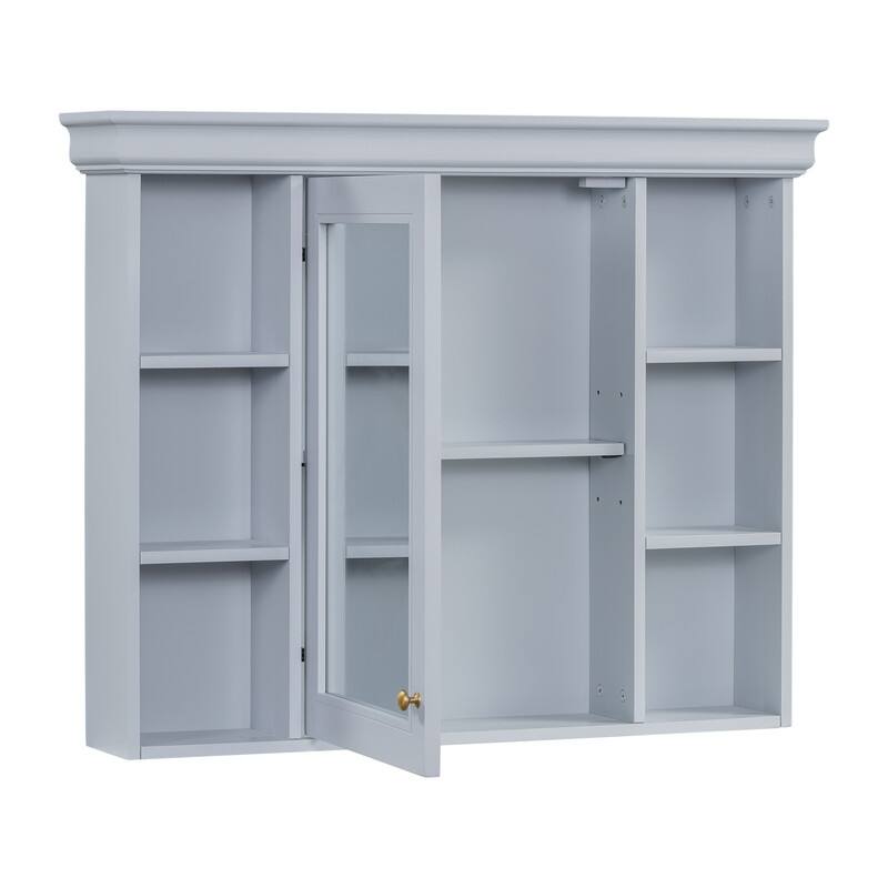 Wall Mounted Bathroom Storage Cabinet with Mirror Door, 6 Open Shelves
