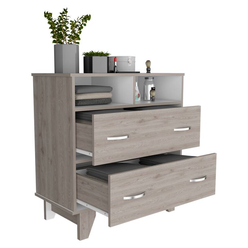 Double Drawer Dresser for Living Room ,Apartment, Bedroom, Light Gray / White