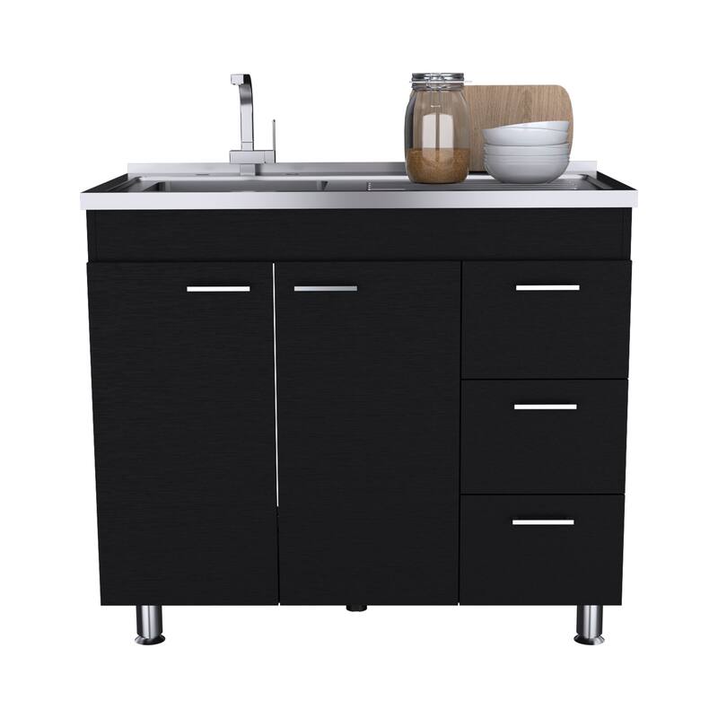 Black and White Kitchen Island with Functional Storage and Durable Construction - 20.67in L
