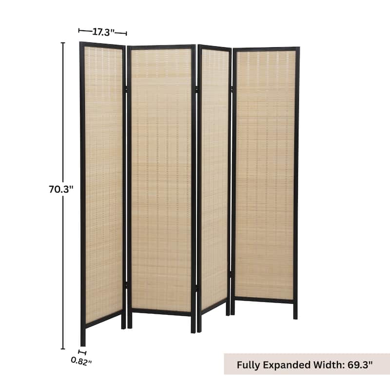 Roundhill Furniture Inkwell 4-Panel Bamboo Room Divider, Folding Portable Partition Screen