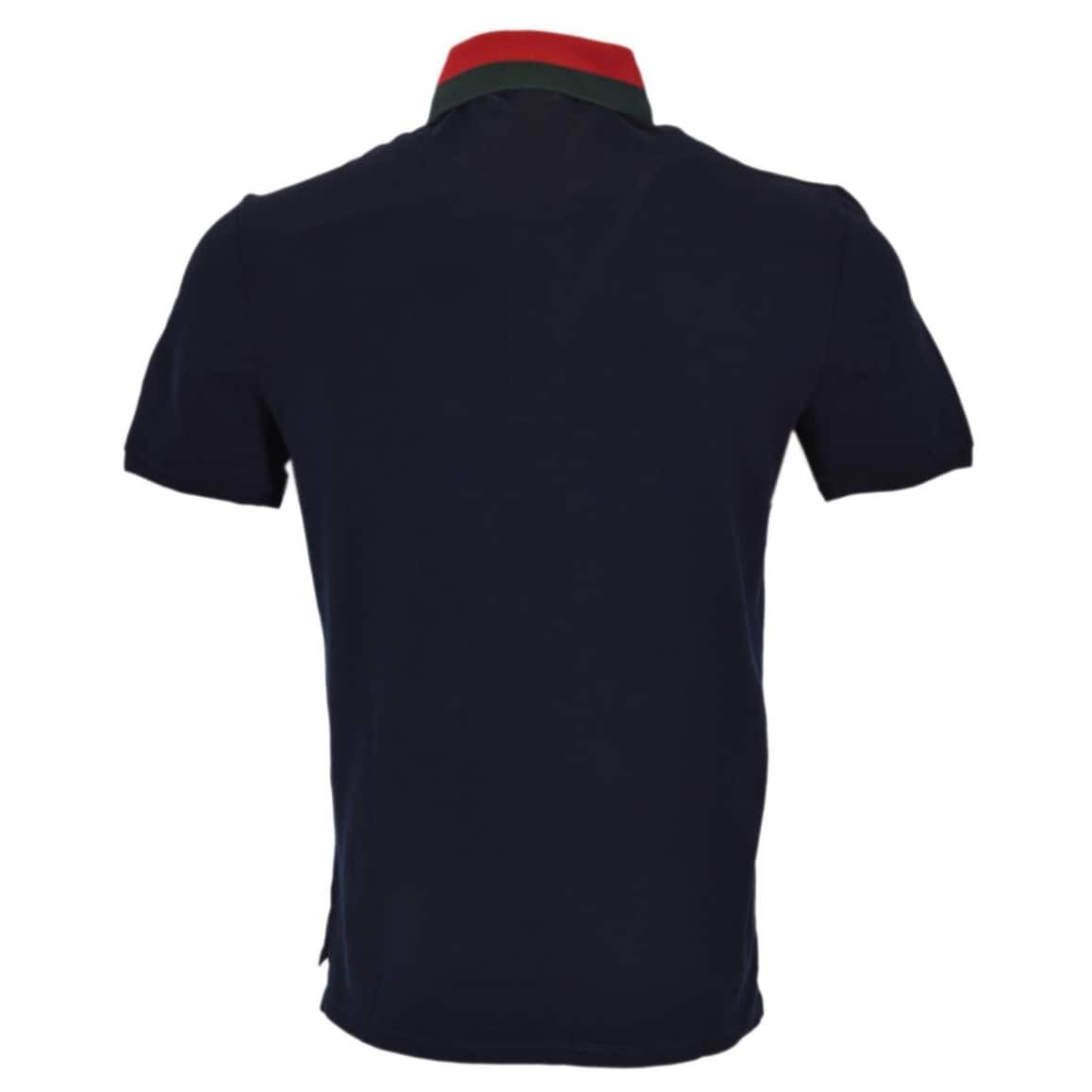 black gucci polo with red and green collar