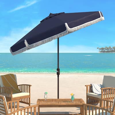 SAFAVIEH Milan Fringe 9 Ft Crank Outdoor Umbrella