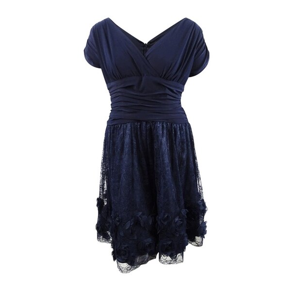 SL Fashions Women/'s Plus Size Rosette Fit /& Flare Dress
