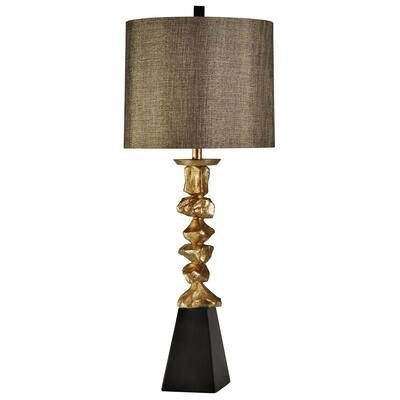 StyleCraft Contemporary Vintage Gold and With Black Table Lamp - White Hardback Fabric Shade