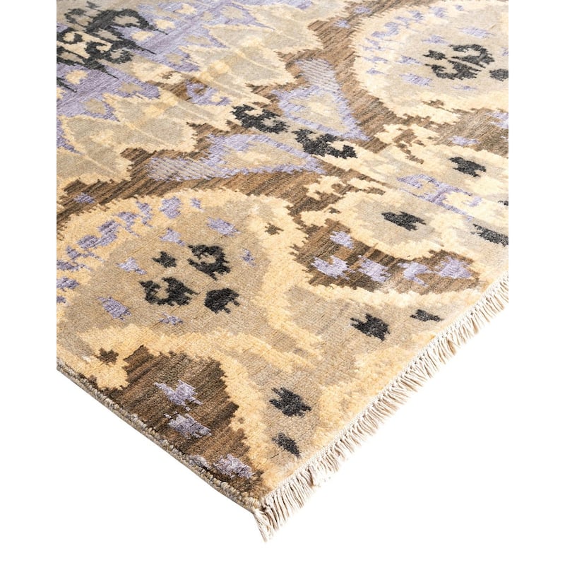 Ikat One-of-a-Kind Hand-Knotted Area Rug, Ivory - 8' 10" x 12' 5"