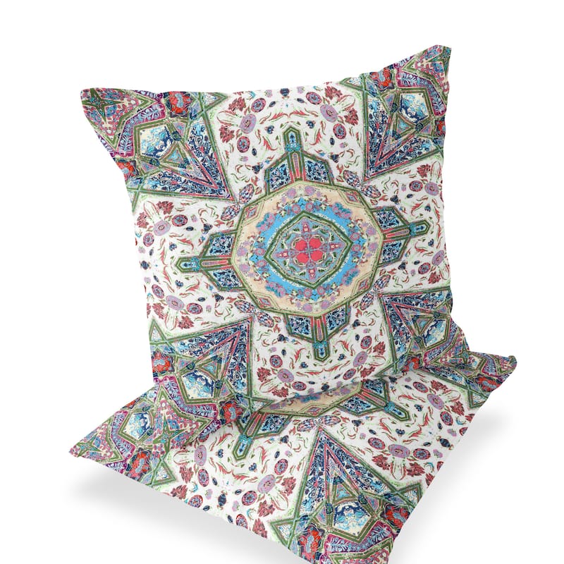 HomeRoots Set of Two 16" X 16" Pink and Green Blown Seam Floral Indoor Outdoor Throw Pillow - 16.00' X '16.00' X '5.00