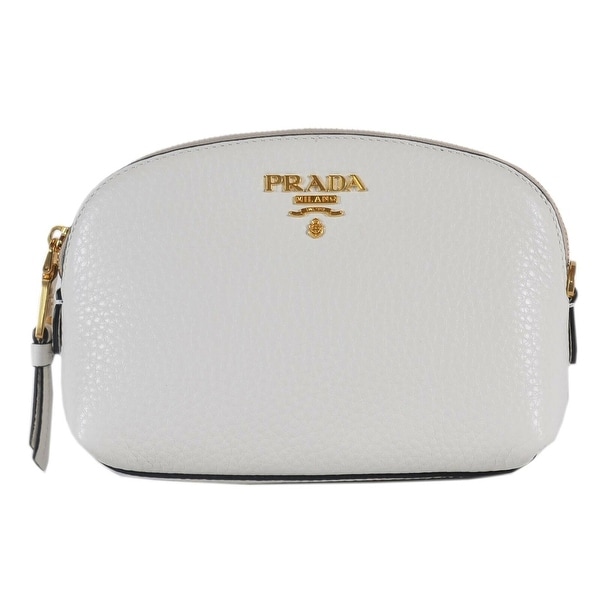 Shop Prada Women&#39;s 1ND005 Blanco White Textured Grain Leather Cosmetic Bag - Free Shipping Today ...