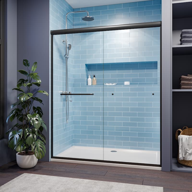 Elegant 60" W x 72" H Double Sliding Shower Doors Black or Brushed Nickel or Chrome finish - 60'' x 72'' - Matte Black