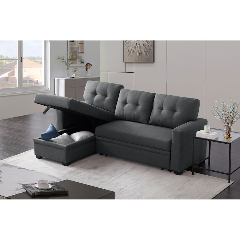 Upholstered Pull Out Sectional Sofa with Chaise - 82"W x 53"D x 34.5"H