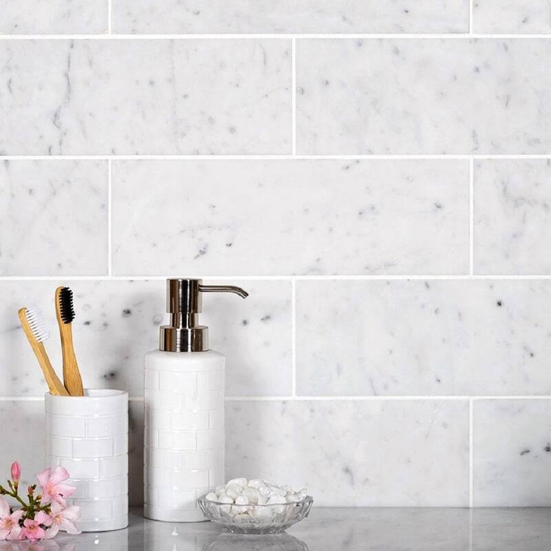 Apollo tile 4" x 12" Grandis Polished White Marble Tile (5 sq ft/case) - 15 Pack