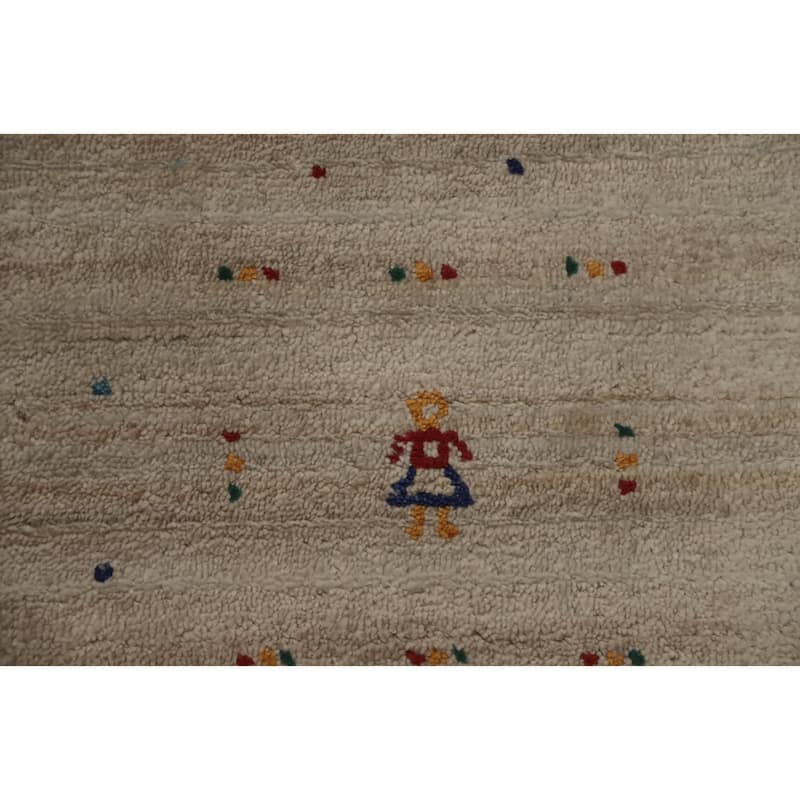 Hand Knotted Oriental Viscose Silk Carpet Tribal Animal Pictorial Beige & Ivories Gabbeh Area Rug - 9' 10'' X 9' 10''
