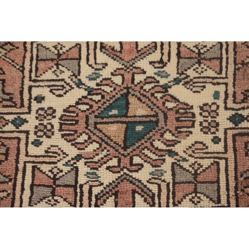 Tribal Pink Gharajeh Persian Vintage Runner Rug Wool Carpet - 3'0"x 10'6"