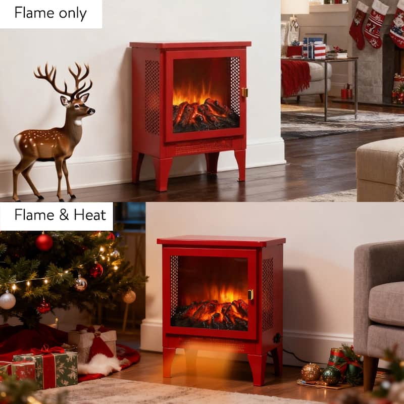 17 inch Freestanding Electric Fireplace Stove heater with 3D Flame effect,Classic Red