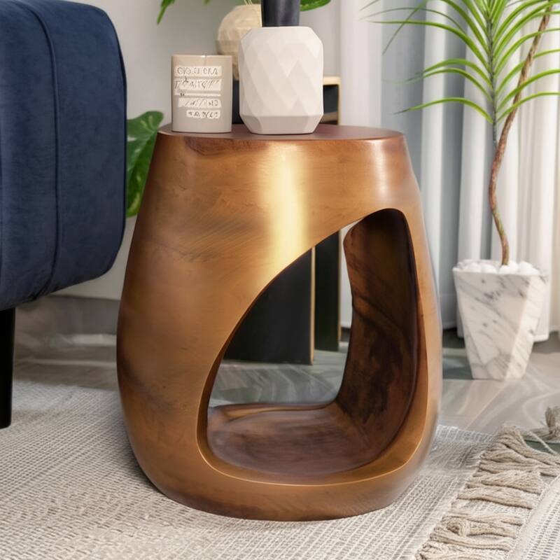Side Table - Wood Modern Hollow Center Design - Brown, 18" - 18.0"