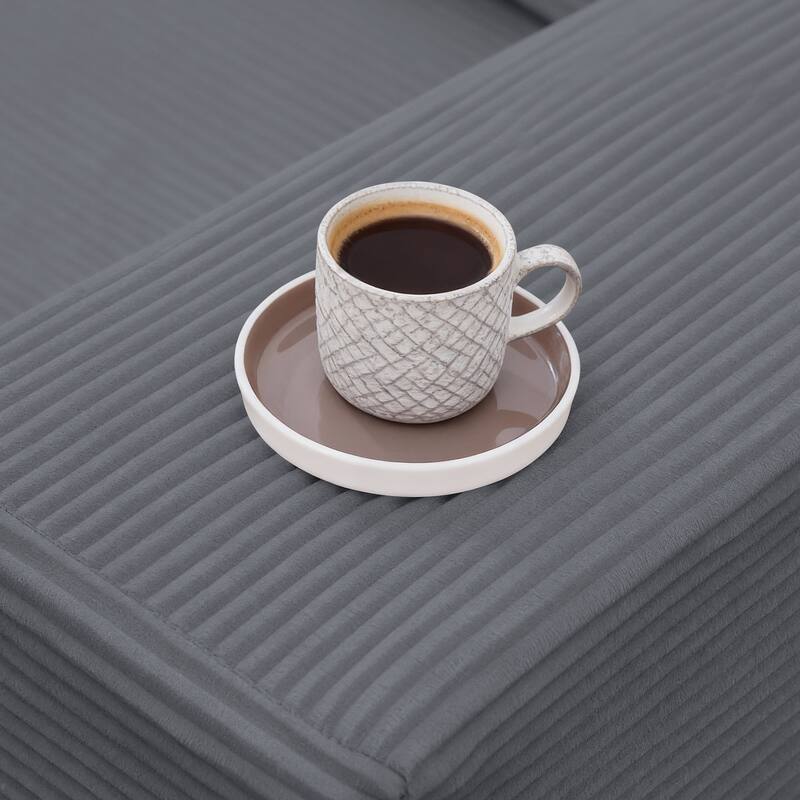 Oversized L-shaped Plush Corduroy Couch, Sectional Sofa with Deep Cushions and Chaise Lounge