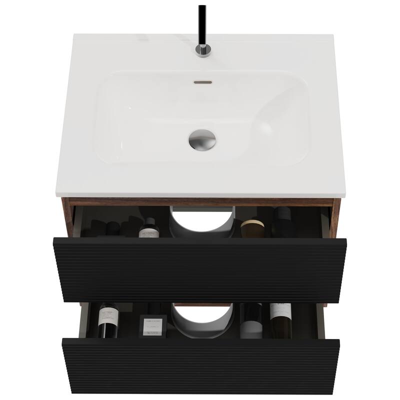 24"/30"/36" Wall Mounted Bathroom Vanity w/ Ceramic Sink with Overflow