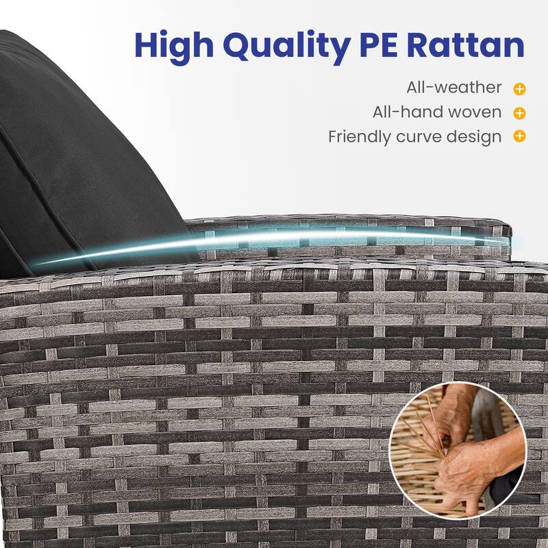 Thicker 4-Piece Wicker Outdoor Sofa Set, 1 Loveseats, 2 Single Sofas, 1 Table