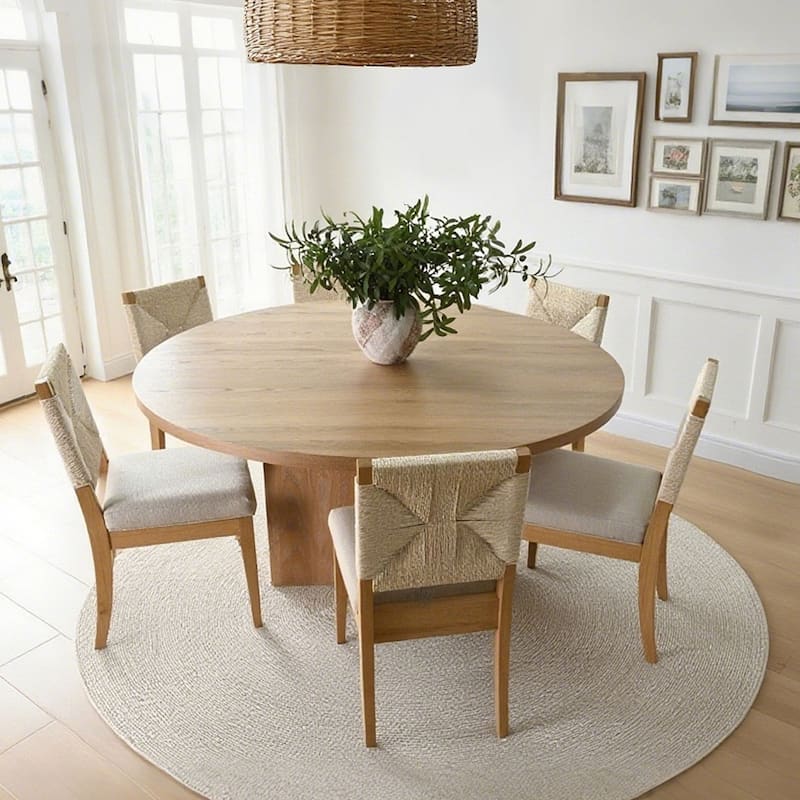 Woven Back Upholstered Seat Dining Chair with Wood Legs(Set of 4)
