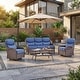 preview thumbnail 36 of 189, Pocassy Outdoor Wicker Sofa with Swivel Chair Fire Pit Table Furniture Set. Brown Wicker & Blue Cushion - 4 Pieces Sofa Siwvel Chair with Coffee Table