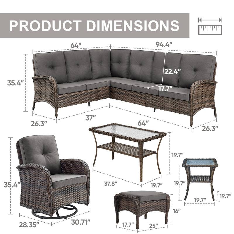 Gymojoy L-Shaped Outdoor Sectional Sofa Set, PE Wicker Couch with Water-Resistant Olefin Cushions