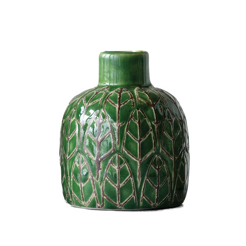 Green Embossed Stoneware Vases (Set of 3 Sizes)