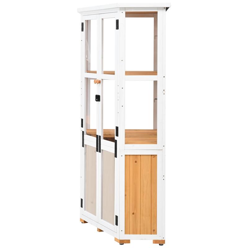 Outdoor Wood Weatherproof Tool Storage Cabinet Shed, Mini Greenhouse
