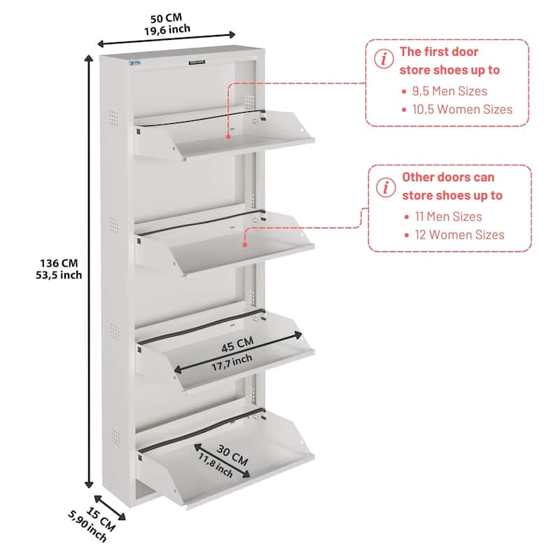 Antibacterial 4 Tier metal shoe cabinet side holes