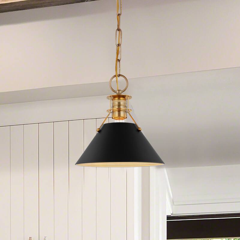 Outpost 1 Light Small Pendant Matte Black with Burnished Brass