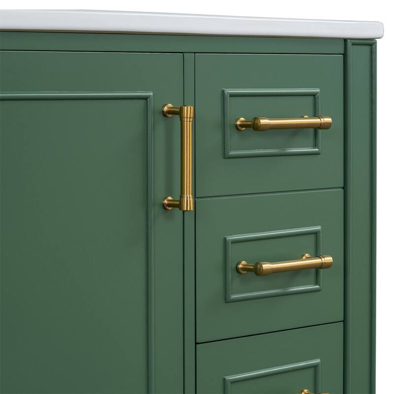 Traditional 30" Bathroom Vanity with Ceramic Sink, Freestanding Bathroom Vanity Cabinet with 3 Drawers and 1 Soft Close Door