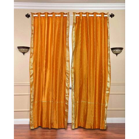 Mustard Ring Top Sheer Sari Curtain / Drape / Panel - Piece