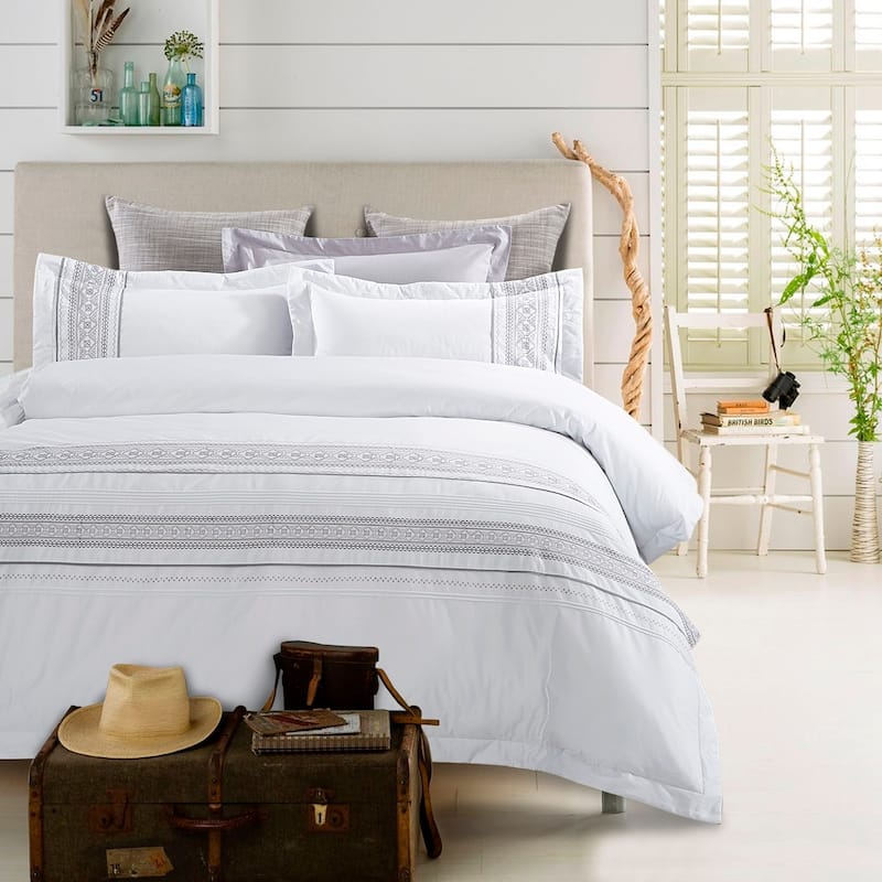 Superior Burlington 300 Thread Count Embroidered Cotton Duvet Cover Set
