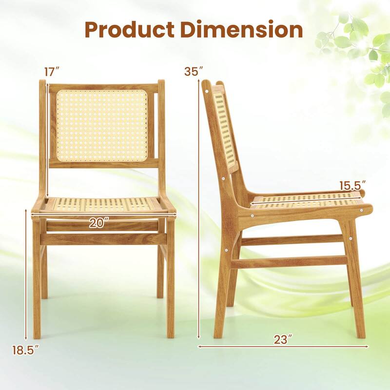 Costway 1/2 PCS Rattan Dining Chair with Natural Cane Woven Backrest