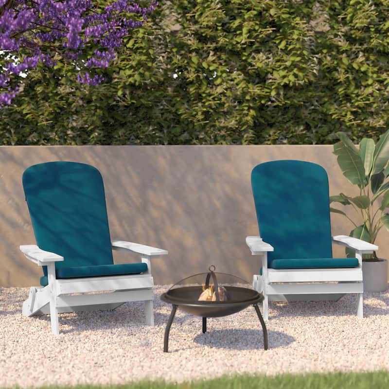 Indoor/Outdoor Folding Adirondack Chairs with Cushions - Set of 2 - 30.25"W x 34"D x 37"H - White/Teal