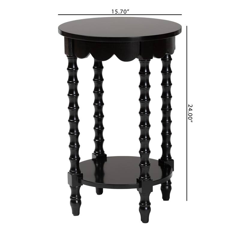 Sally Round Nightstand with Bamboo Inspired Legs - Scalloped Bedroom Side Table with Open Shelf