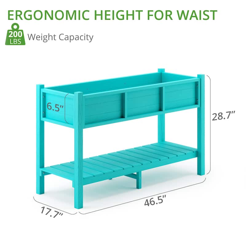 Plastic Raised Garden Bed with Legs Elevated Planter Box for Backyard, Patio, or Balcony - 46.5"L x 17.7"W x 28.7"H