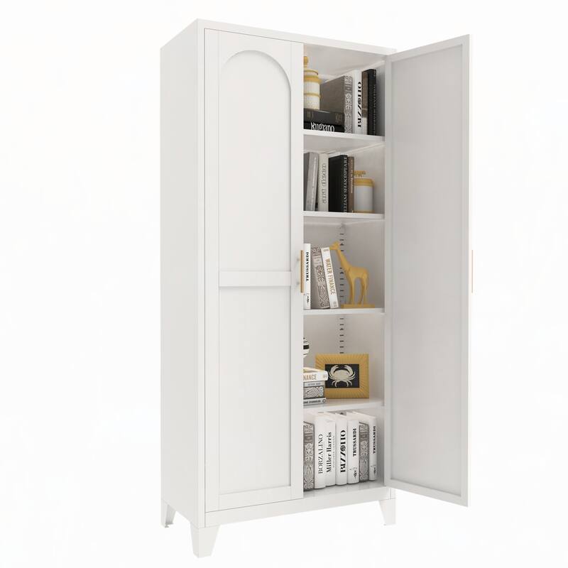 71'' 2 Shapely Doors Cabinet, Metal Storage Cabinet(White)